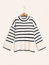 economico maglione da donna-Per donna Felpa A collo alto A coste Maglia Misto lana A campana Autunno inverno Casual / quotidiano Casual quotidiano Manica lunga Banda Bianco S M L