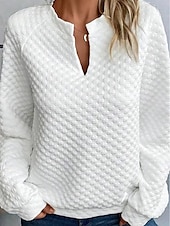 preiswerte Texturierte Kapuzenpullover &amp; Sweatshirts-Damen Designer Sweatshirt Mode Uni Arbeit Rundhals Langarm Weiß Frühling Herbst