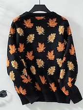 abordables Pulls et hauts-Femme Pull Chandail Décontractées Graphic Col Ras du Cou Imprimer manche longue Hauts réguliers Tricoter Fin de semaine Noir Vert Automne Hiver