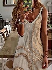 billige Kunst og Design Kjoler-Kvinners Maxi Kjole Fritids Kjole Strandkjole Blomsterkjole Grunnleggende Klassisk Fritid Ferie Daglig Regular Fit Print Marmor Ermeløs V Utringning Khaki Lys Blå Sommer Vår