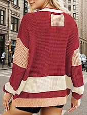 voordelige Vesten en bovenkleding-Dames Vest Stijlvol Effen Kleur Open voorzijde Zak Drop Shoulder Lange mouw Lange tops breien Dagelijks Uitgaan Rood Herfst Winter