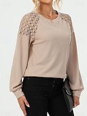 cheap Women&#039;s Dressy Tops-Women&#039;s Pullover Elegant Vintage Fashion Plain Work Dailywear Casual Crew Neck Patchwork Loose Fit Long Sleeve Black Brown Green Fall Winter