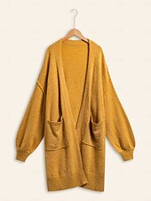 お買い得  女性用カーディガン-モヘア ビショップスリーブ カジュアル デイリー ニット カーディガン