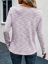 ieftine Topuri simple pentru femei-Pentru femei Tricou Simplu Elegant Casual Manșon Lung În V Topuri obișnuite Zilnic Nasturi Roz Îmbujorat Primăvară Toamnă