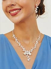 economico Collana da donna-elegante set di collana e orecchini da donna in zirconi e lega - perfetto per matrimoni e occasioni speciali