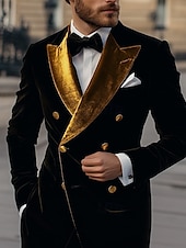 billige festblazer-Herre Blazer jakke ملابس السهرة للرجال Lukkekrage Årgang Fest Fløyel Lapper Ensfarget Blazer Svart Burgunder Standard passform