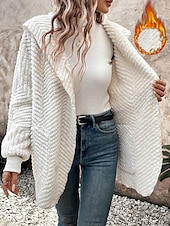 abordables Manteaux &amp; trenchs-Femme Veste décontractée Chaud Confortable Ajustable Mode Couleur unie Casual du quotidien Ouvrir le devant Normal Col rabattu Standard manche longue Vêtements d&#039;extérieur Blanche Automne Hiver
