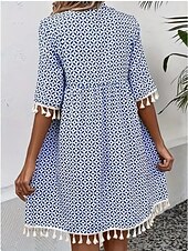 halpa Tulosta kukkamekot-Naisten Boho-mekko Rantamekko Rantavaatteet Pitkä mekko Maxi mekko Tupsu Painettu Muoti Vapaa-aika Geometrinen V kaula-aukko Puolihiha Normaali istuvuus Päivittäin Loma Sininen Mintun vihreä 2023