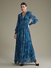 cheap Print Casual Dress-Elegant Floral Chiffon Maxi Wedding Dress