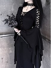levne Šaty-Punk a gotika Šaty Čerodějnice Morticia Addamsová Pevná barva Dámské Fantazie Valpuržina noc předvečer Všech svatých Karneval Večírek Dospělé Šaty