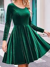 levne Party šaty-Dámské Mini šaty Černé šaty Sametové šaty Koktejlky Formální šaty Módní Moderní Vánoce Kancelář předvečer Všech svatých Běžný Bez vzoru Dlouhý rukáv Tričkový Černá Rubínově červená Trávová zelená