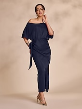 cheap Party Dress-Satin Knotted Wrap Drop Shoulder Maxi Dress