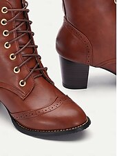 levne Cowboy &amp; Western Boots-dámské hnědé šněrovací viktoriánské boty se středním podpatkem - ideální pro běžné nošení, outdoorové aktivity a víkendové výlety