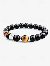 economico Gioielli da uomo-bracciale da uomo con perline in pietra naturale e acciaio inossidabile - occhio di tigre e onice nero - accessorio elegante e resistente