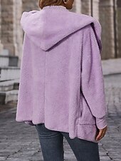 preiswerte Puffers &amp; Parka-Damen Fleecejacke Teddy-Mantel Hoodie Jacke warm halten Atmungsaktiv Tasche Innenfutter aus Fleece Brautkleider schlicht Glatt Urlaub Strasse Freizeitskleidung Ausgehen Öffnung vorne Kapuzenpullover