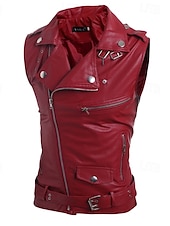 preiswerte Men&#039;s Vest-Herren Weste Lederweste Täglich Verabredung Urlaub Modisch Brautkleider schlicht Frühling &amp; Herbst Tasche Polyester Komfortabel Glatt Reisverschluss Kargen Regular Fit Schwarz Weiß Rote Weste