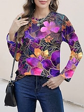 abordables T-shirt Boho-T-shirt pour femmes à impression casual tops réguliers quotidien noir blanc rose poussiéreux violet printemps automne