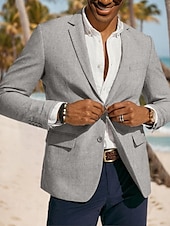 voordelige Linnen blazer-Heren Linnen Blazer Jacket Sportjasje Mode Casual Zomer Effen Kleur Blazer Lichtgrijs Beige Perfecte Pasvorm Enkele Knopen
