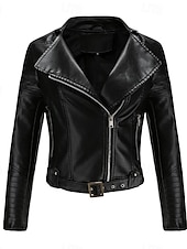 billiga Blazers och kostymer-Dam Läderjackor Vardaglig jacka Utomhus Dragkedja Ensfärgat Vindtät Mode Normal Ytterkläder Långärmad Höst Svart S