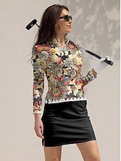 billiga Polos &amp;amp; kvartsdragkedjor-Dam Vandringspolotröja Ljusgul Blå Långärmad Överdelar Blommig Golfkläder för damer Kläder Outfits Bär kläder