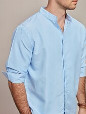 preiswerte Herren Elite Hemden-Herren Hemd Hemd mit Stehkragen Sommerhemd Strandbekleidung Knopfhemd Lässiges Hemd Blau Langarm Gestreift Ständer Hawaiianisch Festtage Bedruckt Bekleidung Baumwollmischung Modisch Klassisch