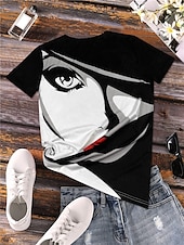 voordelige Kunst &amp; Design t-shirt-Dames T-shirt Abstract Casual Korte mouw Ronde hals Normale tops Dagelijks Afdrukken Zwart Zomer