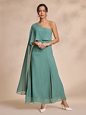 economico Abiti per le feste-abito lungo con volant e peplo in chiffon verde per feste/invitati a nozze, abito per stupire 2024