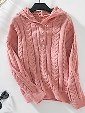 economico Colori solidi-Per donna Felpa Informale Tinta unica Con cappuccio Lavorato a maglia Manica lunga Top regolari Maglia Fine settimana Rosa Cachi Autunno Inverno