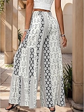 baratos perna larga e cintura alta-Mulheres Calças Moda Roupa de rua Comprimento total Cintura Alta Côr Sólida Bloco de cor Bolsos Com Laço Conforto Respirabilidade Macio Micro-Elástica Férias Rua Diário Adamascado Preto Vermelho Azul