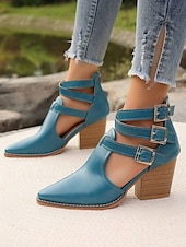 billiga Block Heels-Dam Klackar Utomhus Dagligen Blockera hälen Spetsig tå Ledigt Minimalism Imitationsläder Spänne Blå Brun