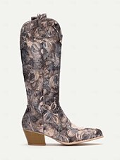 cheap 1980s-Women&#039;s Floral Pattern Western Cowboy Boots with Low Heel, Stylish and Comfortable for Country and Casual Wear