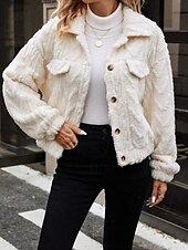 abordables Blazers et Costumes-Femme Veste Polaire Manteau en peluche Chaud Respirable Boutons Poche Décontractées Plein Vacances Plein Air Usage quotidien Sortie Boutonnage Simple Normal Col rabattu Standard manche longue