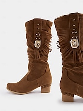 levne Cowboy &amp; Western Boots-dámské hnědé semišové boty do půli lýtek s třásněmi – westernové kovbojské boty na podzim a zimu