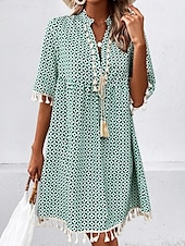halpa Tulosta kukkamekot-Naisten Boho-mekko Rantamekko Rantavaatteet Pitkä mekko Maxi mekko Tupsu Painettu Muoti Vapaa-aika Geometrinen V kaula-aukko Puolihiha Normaali istuvuus Päivittäin Loma Sininen Mintun vihreä 2023
