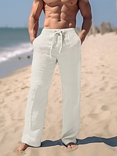 economico Vacanza-Per uomo Pantaloni Pantaloni estivi Pantaloni da spiaggia A cordoncino Vita elastica Gamba dritta Liscio Comfort Traspirante Informale Giornaliero Per eventi Di tendenza Classico Nero Bianco
