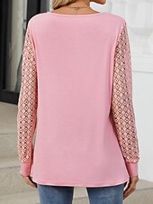 olcso pólók-női blúz műselyem elegáns stílusos modern egyszínű hálós hát nélküli patchwork hosszú ujjú nyakkivágással napi fekete fehér rózsaszín kék tavasz ősz tél