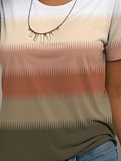 tanie Koszulka w paski i geometryczna-damska koszulka casual ombre color block print krótki rękaw regular top okrągły dekolt codzienny brązowy lato