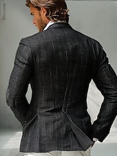 cheap Men&#039;s Elite Outerwear-Men&#039;s 100% Linen Blazer Lightweight Jacket Outdoor Casual Without Lining Classic &amp; Timeless Chic &amp; Modern Spring &amp;  Fall Linen Vertical Stripes Artistic Style Classic Style Blazer Black Navy Blue