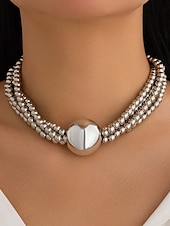 abordables Collar de mujer-Gargantilla de perlas con declaración para mujer: collar de perlas sintéticas de varias hebras con cuentas de gran tamaño, joyería de inspiración vintage para damas, ideal para cócteles y ocasiones