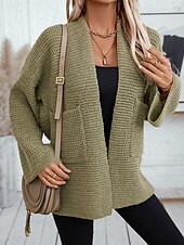 preiswerte Strickjacken und Oberbekleidung-Damen Strickjacke Basic Feste Farbe Öffnung vorne Strick Langarm Normale Oberteile Stricken Arbeit Armeegrün Beige Herbst Winter