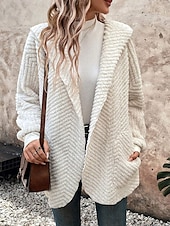 abordables Manteaux &amp; trenchs-Femme Veste décontractée Chaud Confortable Ajustable Mode Couleur unie Casual du quotidien Ouvrir le devant Normal Col rabattu Standard manche longue Vêtements d&#039;extérieur Blanche Automne Hiver