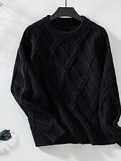 abordables Couleurs unies-Femme Pull Chandail Décontractées Couleur unie Géométrique Col Ras du Cou Tricoté manche longue Hauts longs Tricoter Travail Noir Beige Automne Hiver