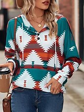 abordables Boutique Graphique Sweatshirts &amp; Hoodies-Femme Géométrique Décontractées manche longue Col Ras du Cou Quotidien Jaune Rose Claire Bleu Vert Automne Hiver