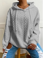 baratos Moletons e Sweatshirts Texturizados-moletom feminino com capuz, moda simples, trabalho, uso diário, casual, com capuz, patchwork, ajuste solto, manga comprida, preto, branco, cáqui, cinza, outono, inverno