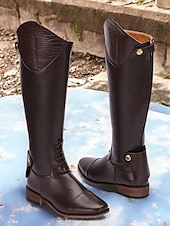 levne Jezdecké boty-Dámské Boty Retro Jezdecké boty Venkovní Práce Denní Mramor Ke kolenům Nýty Přezky Zip Kačenka Oblá špička Vinobraní PU Zip Tmavěhnědá Černá