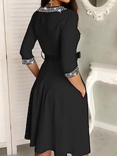 cheap Midi Black Dress-Women&#039;s Work Dress Black Dress Fashion Office Midi Dress Sequin V Neck 3/4 Length Sleeve Plain Loose Fit Black Summer Spring S M L XL