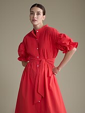 abordables robe décontractée-robe longue ceinturée en coton uni à col Henley