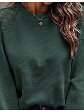 cheap Women&#039;s Dressy Tops-Women&#039;s Pullover Elegant Vintage Fashion Plain Work Dailywear Casual Crew Neck Patchwork Loose Fit Long Sleeve Black Brown Green Fall Winter