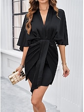 ieftine Rochie neagră pentru femei-Pentru femei Rochie neagra Rochie Mini Zdrobit Epocă Casual În V Manșon Jumate Negru Alb Trifoi Culoare