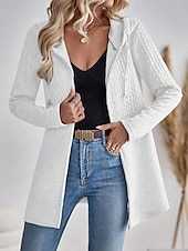 cheap Cardigans &amp; Outerwears-Women&#039;s Winter Jacket Coat Athleisure Holiday Daily Wear Fall Winter Regular Coat Regular Fit Stylish Casual Jacket Long Sleeve Solid Color Drawstring Full Zip Black White Gray